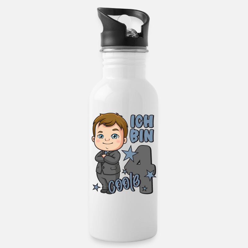 4. Geburtstag Junge 4 Jahre Jungs Ich bin coole 4 - Trinkflasche mit integriertem Trinkhalm - Weiß