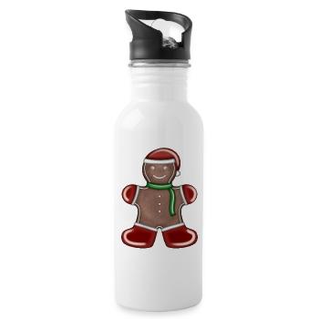Lebkuchenmann als Weihnachtsmann - Trinkflasche mit integriertem Trinkhalm - Weiß - Rechts