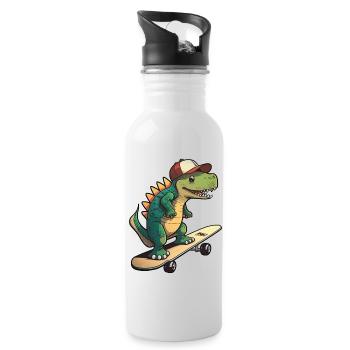 Dino Dinosaur on skateboard with cap cap - Water bottle with straw - white - Right