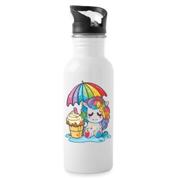 Einhorn-Träume - Regenbogenfarben zum Verlieben - Trinkflasche mit integriertem Trinkhalm - Weiß - Rechts