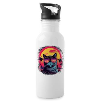 present idea bday cat face tshirts animals cute - Trinkflasche mit integriertem Trinkhalm - Weiß - Rechts