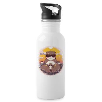 present idea cool happy otter lover gift idea - Water bottle with straw - white - Right