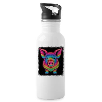 happy pig caviidae funny sayings funny pig quote - Trinkflasche mit integriertem Trinkhalm - Weiß - Rechts