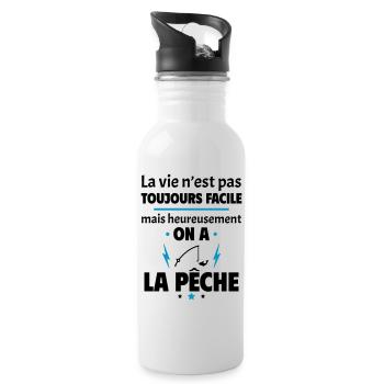 La vie n'est pas toujours facile, pêche - Gourde avec paille intégrée - blanc - Droite