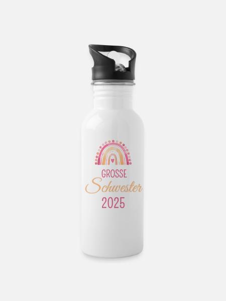 Große Schwester 2025 - Trinkflasche mit integriertem Trinkhalm - Weiß