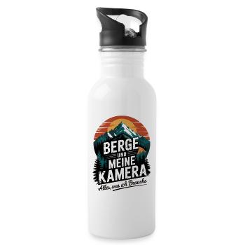 Kamera und Berge Landschaftsfotograf Naturfotograf - Trinkflasche mit integriertem Trinkhalm - Weiß - Rechts
