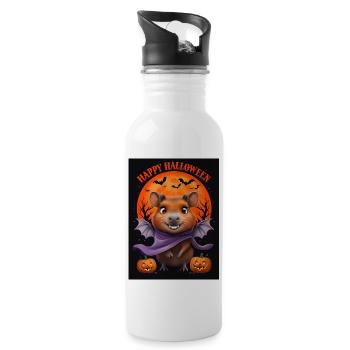 Halloween Capybara Ghost Gift Idea - Water bottle with straw - white - Right