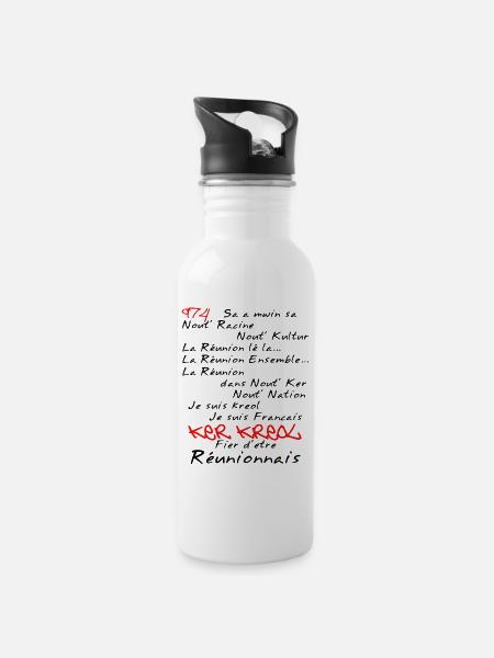 Kosement kreol - 974 La Réunion - Gourde avec paille intégrée - blanc