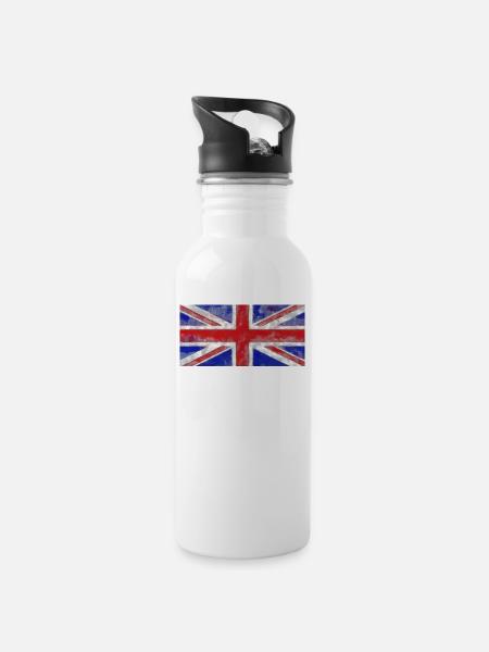 Union Jack English Flag Great Britain - Water bottle with straw - white