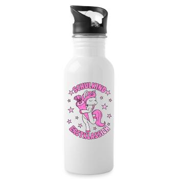 Schulkind 2026 Erstklassich Einschulung Einhorn - Trinkflasche mit integriertem Trinkhalm - Weiß - Rechts