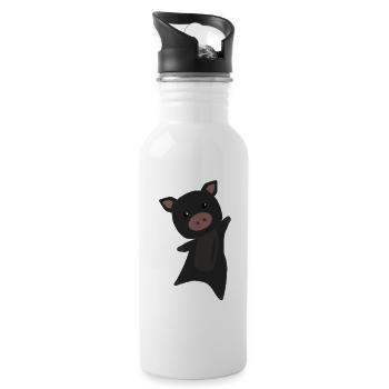 Schwein schwarz Schweinchen süße Tiere Kinder - Water bottle with straw - white - Right