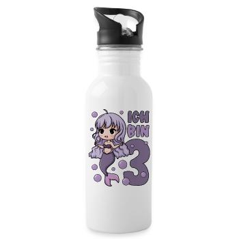 3. Geburtstag Mädchen süße Meerjungfrau Ich bin 3 - Trinkflasche mit integriertem Trinkhalm - Weiß - Rechts