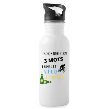 Bonheur en 3 mots famille vélo apéro cadeau - Gourde avec paille intégrée - blanc - Droite