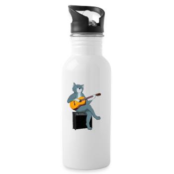 CAT PLAYING ACOUSTIC GUITAR - Water bottle with straw - white - Right