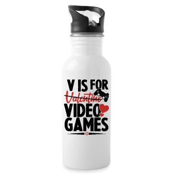 V Is For Video Games Funny Valentines Day - Gourde avec paille intégrée - blanc - Droite