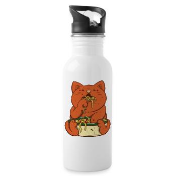 Red cat eats spaghetti - Water bottle with straw - white - Right