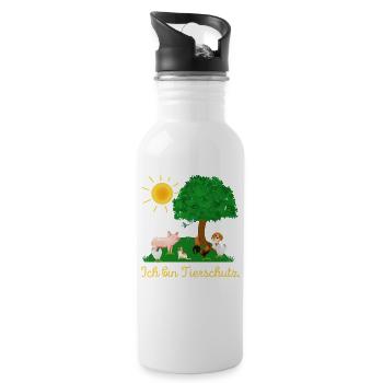 Ich bin Tierschutz - Trinkflasche mit integriertem Trinkhalm - Weiß - Rechts