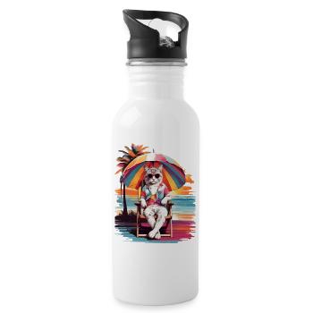 CAT'S BEACH TIME, CAT HOLIDAY AND SUMMER VIBES - Water bottle with straw - white - Right