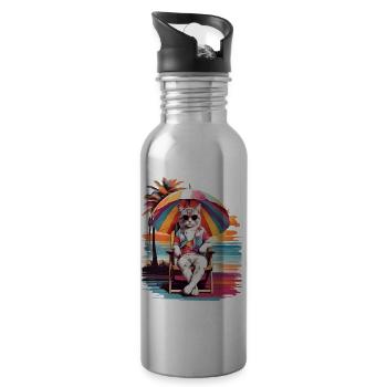 KATZENSTRANDZEIT, KATZENURLAUB UND SOMMERSTIMMUNG - Trinkflasche mit integriertem Trinkhalm - Lightsilver - Rechts
