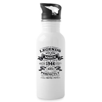 80e anniversaire Homme Legend March Né en 1944 - Gourde avec paille intégrée - blanc - Droite