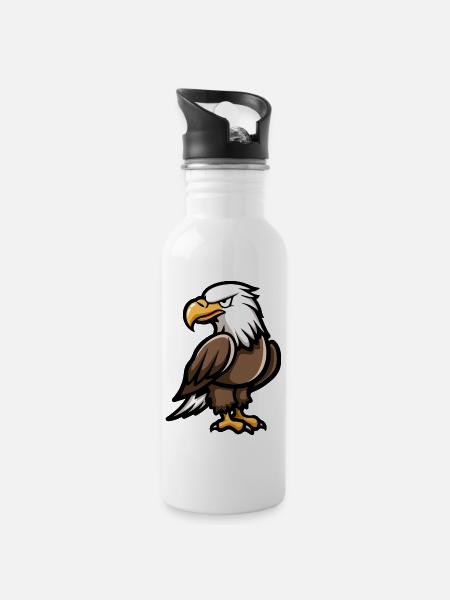 Adler Comic - Trinkflasche mit integriertem Trinkhalm - Weiß