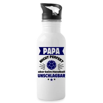 Papa nicht perfekt, Handball zum Vatertag - Trinkflasche mit integriertem Trinkhalm - Weiß - Rechts