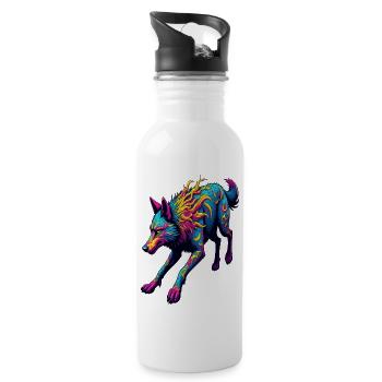 Loup courant psychédélique – Neon Fantasy Animal Art - Gourde avec paille intégrée - blanc - Droite