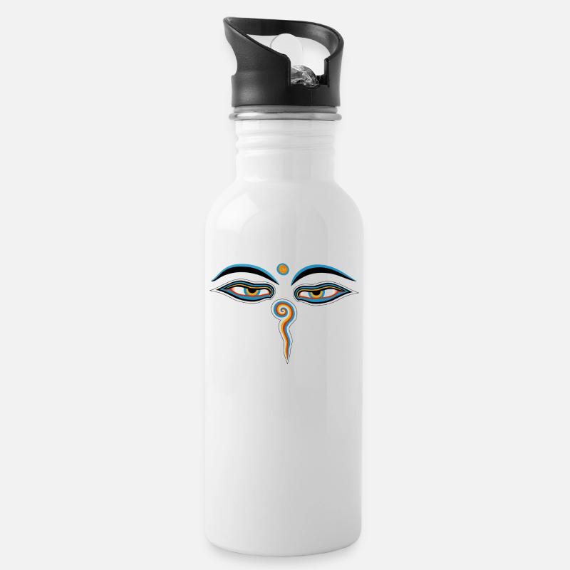 buddha eyes - Trinkflasche mit integriertem Trinkhalm - Weiß