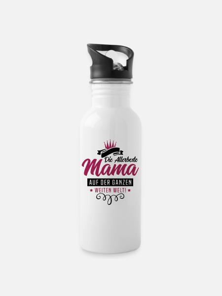 Die Allerbeste Mama auf der ganzen Welt - Trinkflasche mit integriertem Trinkhalm - Weiß