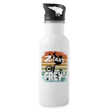 2 Takt Crew - fun Motiv Moped Mofa Scooter Freunde - Trinkflasche mit integriertem Trinkhalm - Weiß - Rechts