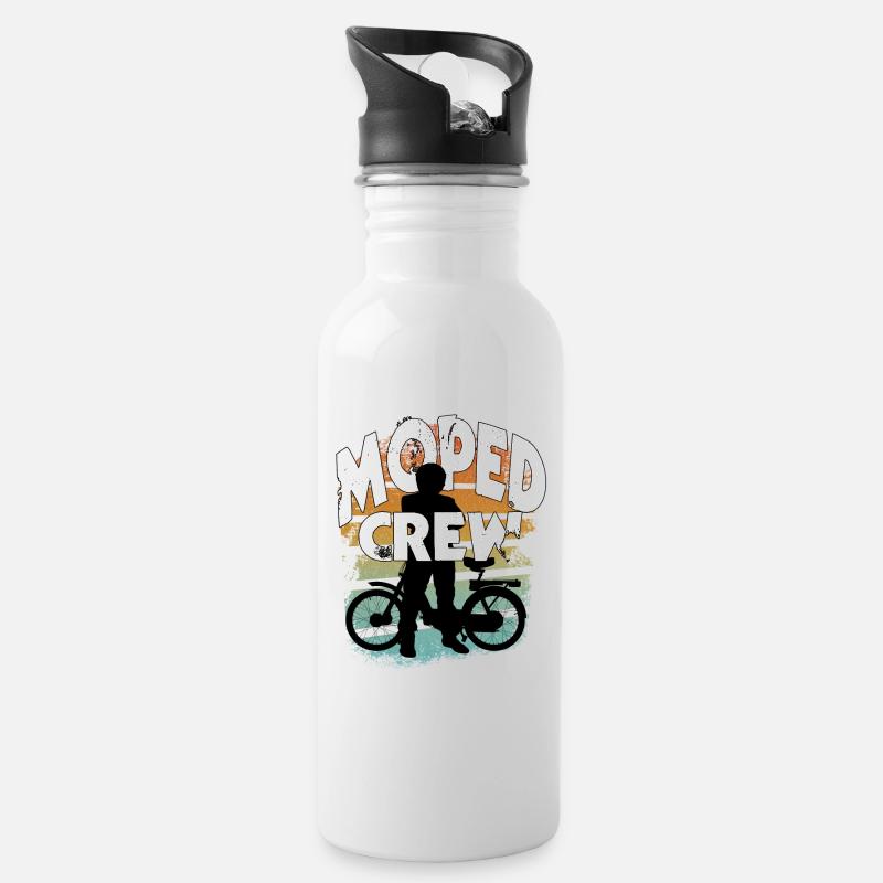 Moped Crew - fun Motiv Moped Mofa Scooter Freunde - Trinkflasche mit integriertem Trinkhalm - Weiß