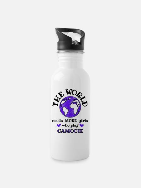 Die Welt braucht mehr Mädchen, die Camogie spielen. - Trinkflasche mit integriertem Trinkhalm - Weiß