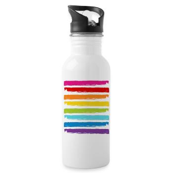 Rainbow Colors Stripes LGBT LGBTQ Gay Pride - Water bottle with straw - white - Right