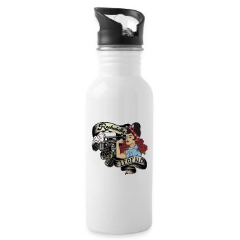 Vintage 50s RnR Design - Rockabilly Legend - Trinkflasche mit integriertem Trinkhalm - Weiß - Rechts