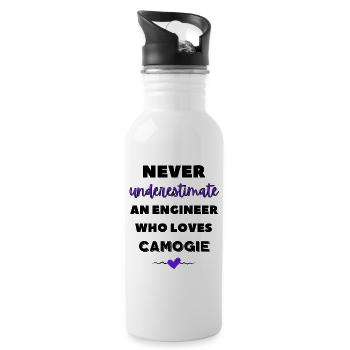 Never underestimate an engineer who loves camogie - Water bottle with straw - white - Right