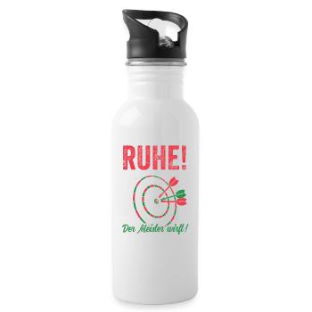 Dart - Ruhe der Meister wirft Sprüche Dartspieler - Trinkflasche mit integriertem Trinkhalm - Weiß - Rechts