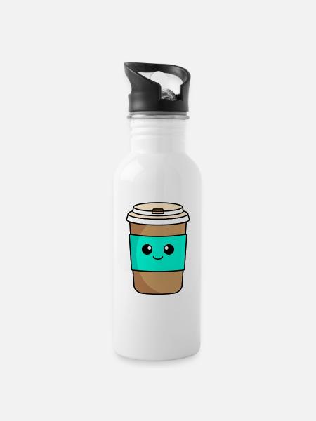 Coffee to go Comic - Trinkflasche mit integriertem Trinkhalm - Weiß