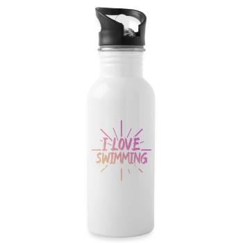 Ich liebe Schwimmen - Trinkflasche mit integriertem Trinkhalm - Weiß - Rechts