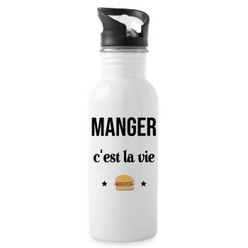 Manger c'est la vie Hamburger Humour - Gourde avec paille intégrée - blanc - Droite