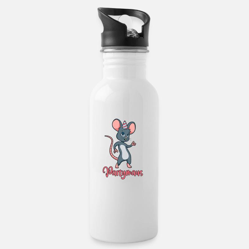 Partymaus - Trinkflasche mit integriertem Trinkhalm - Weiß