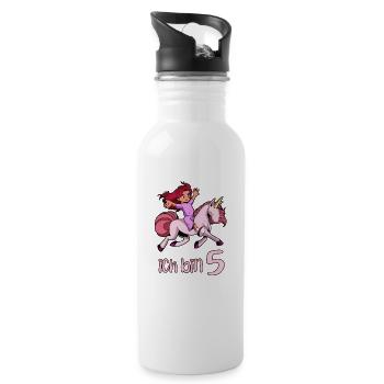 Geburtstagsshirt Einhorn - 5 Geburtstag Mädchen - Trinkflasche mit integriertem Trinkhalm - Weiß - Rechts