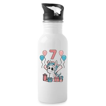 7 Years Unicorn Children's Birthday Girl Gift - Water bottle with straw - white - Right