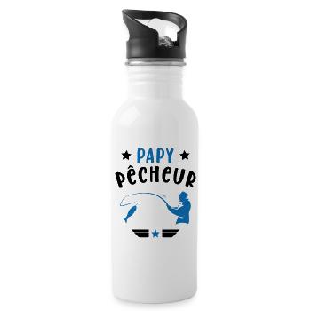Papy Pêcheur Humour Fête des Grands Pères Noël - Gourde avec paille intégrée - blanc - Droite