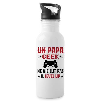 Un Papa Geek Ne Vieillit Pas Il Level Up - Gourde avec paille intégrée - blanc - Droite