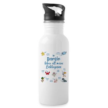 Meine Lieblingstiere in Bansin - Trinkflasche mit integriertem Trinkhalm - Weiß - Rechts