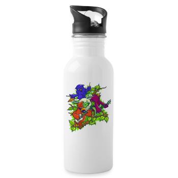 Farbenfrohe Rockmusik - Vogel Rockband - Trinkflasche mit integriertem Trinkhalm - Weiß - Rechts