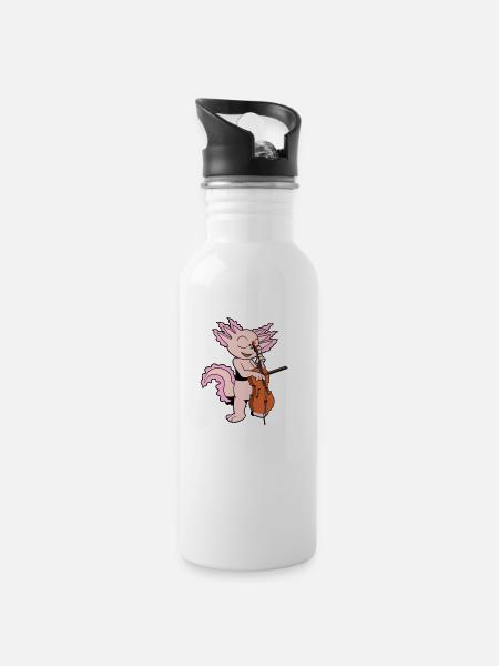 Comic Axolotl spielt Cello - Trinkflasche mit integriertem Trinkhalm - Weiß
