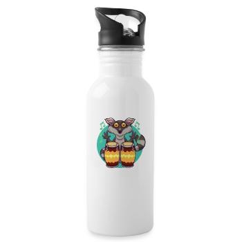 Comic Lemur spielt Percussion - Trinkflasche mit integriertem Trinkhalm - Weiß - Rechts