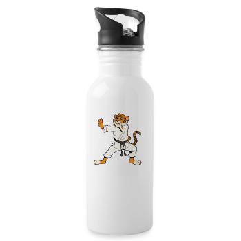 Comic Tiger does karate - Water bottle with straw - white - Right