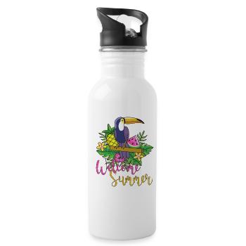 Welcome Summer - Trinkflasche mit integriertem Trinkhalm - Weiß - Rechts